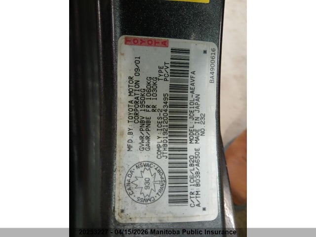 20253227 :رقم المزاد ، JTHBD192120043495 vin ، 2002 Lexus Is 300 مزاد بيع