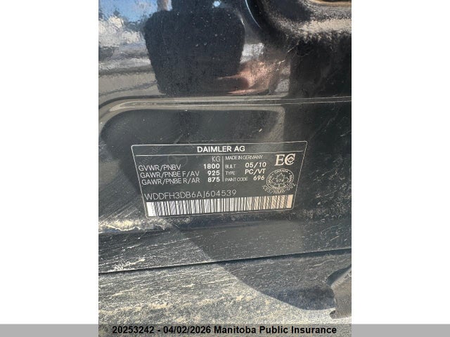 2010 Mercedes Benz B200 მანქანა იყიდება აუქციონზე, vin: WDDFH3DB6AJ604539, აუქციონის ნომერი: 20253242