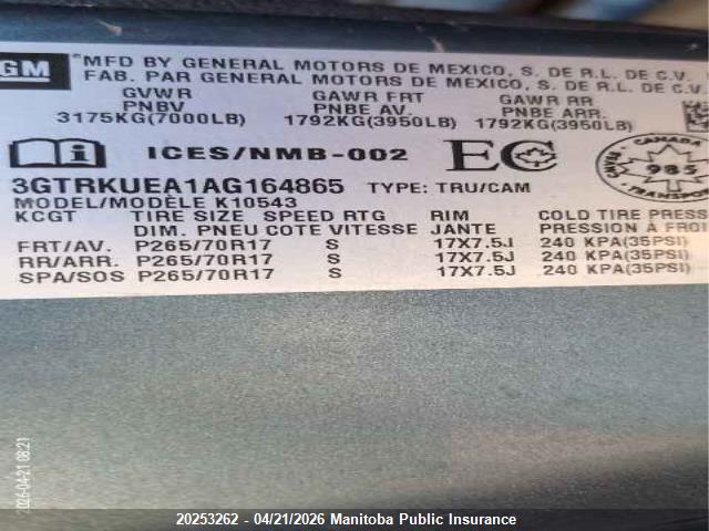 Aukcja sprzedaży 2010 Gmc Sierra 1500 Sle Crew Cab, vin: 3GTRKUEA1AG164865, numer aukcji: 20253262