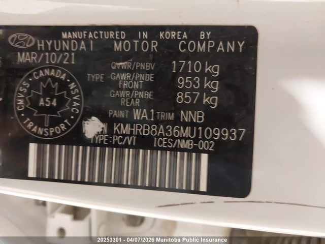 Продаж на аукціоні авто 2021 Hyundai Venue Essential, vin: KMHRB8A36MU109937, номер лоту: 20253301