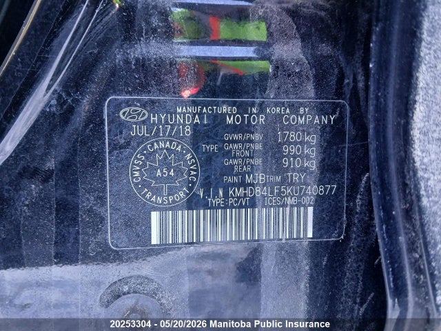 KMHD84LF5KU740877 Hyundai Elantra Preferred Preferred