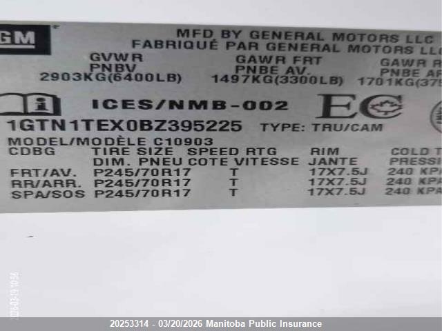 Aukcja sprzedaży 2011 Gmc Sierra 1500 Wt Pickup, vin: 1GTN1TEX0BZ395225, numer aukcji: 20253314