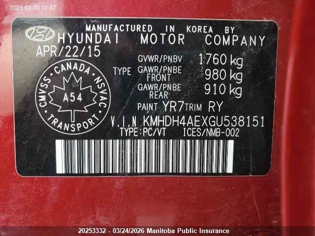 KMHDH4AEXGU538151 Hyundai Elantra Sport