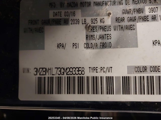 3MZBM1L73GM293358 Mazda Mazda3 Sport Gs Sky