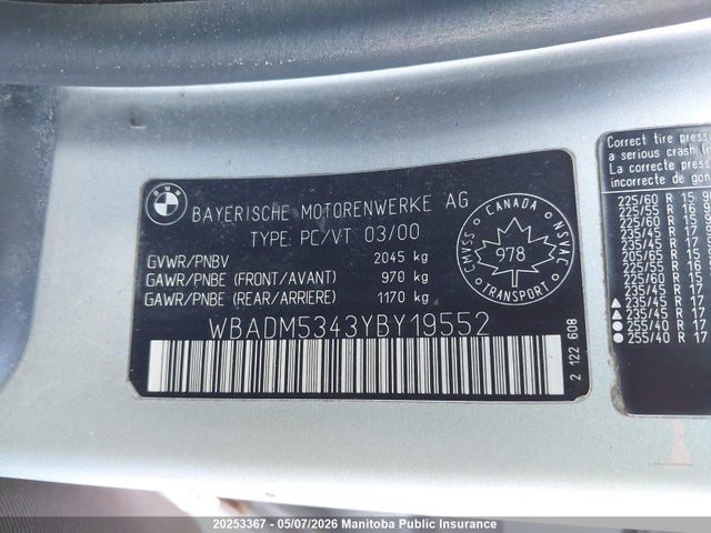 Aukcja sprzedaży 2000 Bmw 528i, vin: WBADM5343YBY19552, numer aukcji: 20253367