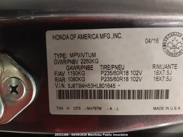 Продажа на аукционе авто 2017 Acura Rdx, vin: 5J8TB4H53HL801645, номер лота: 20253369