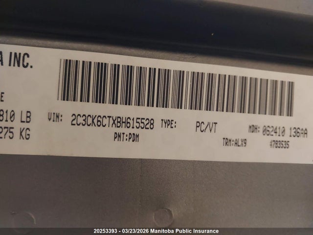 Auction sale of the 2011 Chrysler 300c, vin: 2C3CK6CTXBH615528, lot number: 20253393