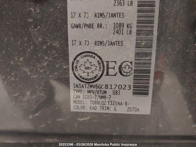 2016 Nissan Rogue Sv მანქანა იყიდება აუქციონზე, vin: 5N1AT2MV6GC817023, აუქციონის ნომერი: 20253396