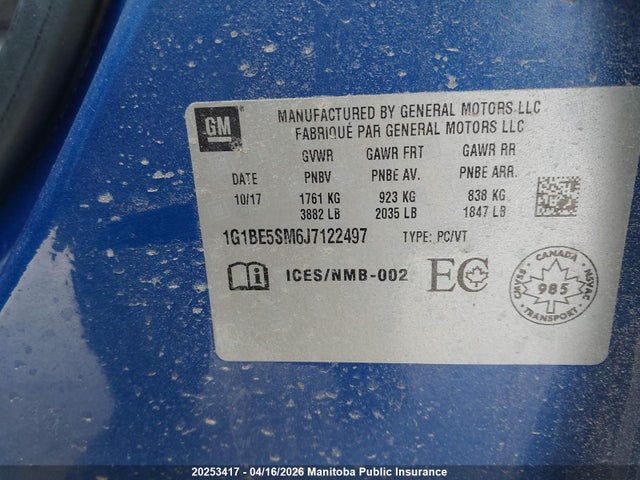 1G1BE5SM6J7122497 Chevrolet Cruze Lt Turbo