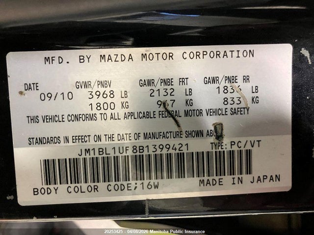Aukcja sprzedaży 2011 Mazda 3 Mazda Gx, vin: JM1BL1UF8B1399421, numer aukcji: 20253425