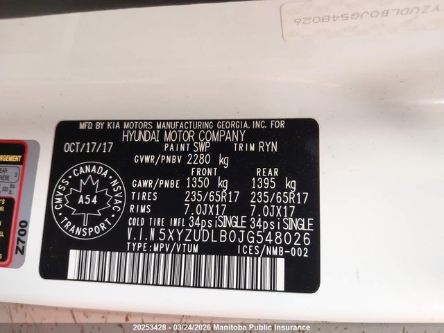 5XYZUDLB0JG548026 Hyundai SANTA FE SPORT