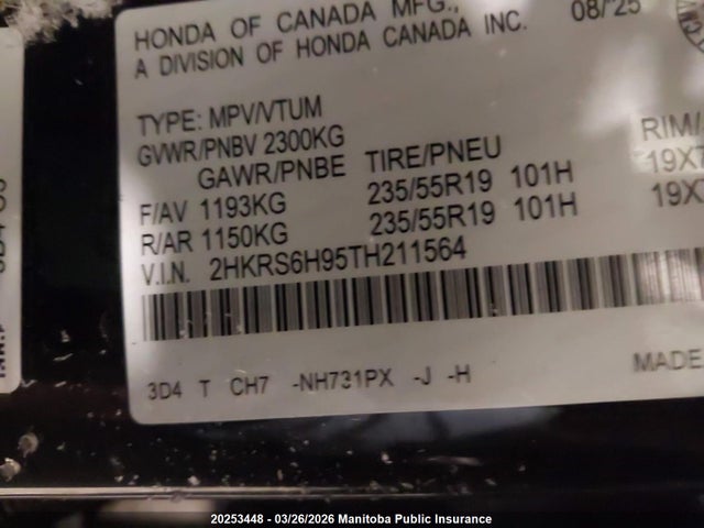 Продажа на аукционе авто 2026 Honda Cr-v Touring Hev, vin: 2HKRS6H95TH211564, номер лота: 20253448