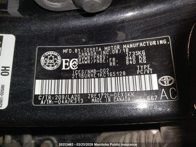 Aukcja sprzedaży 2019 Toyota Corolla Se, vin: 2T1BURHE1KC165128, numer aukcji: 20253463