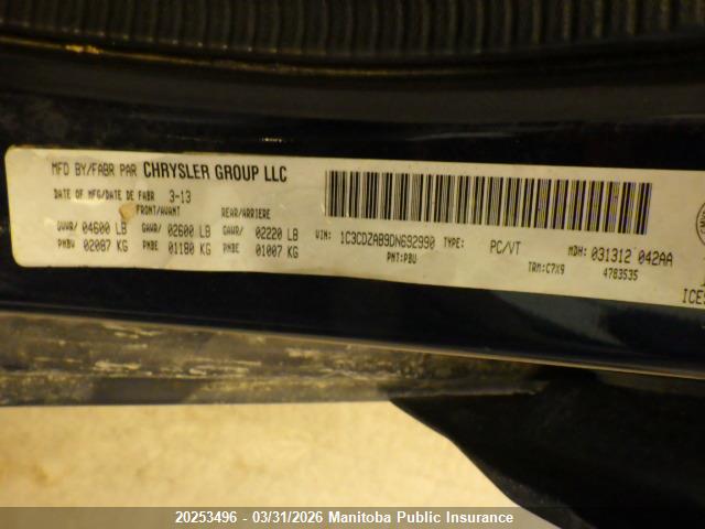 Aukcja sprzedaży 2013 Dodge Avenger Se, vin: 1C3CDZAB9DN692990, numer aukcji: 20253496