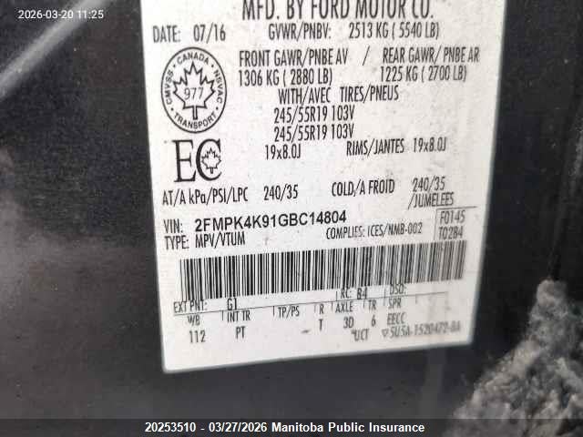 Продажа на аукционе авто 2016 Ford Edge Titanium, vin: 2FMPK4K91GBC14804, номер лота: 20253510