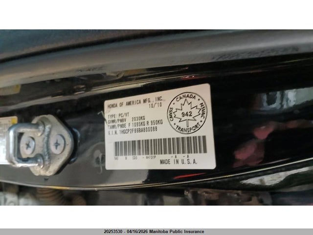 Aukcja sprzedaży 2011 Honda Accord Ex-l, vin: 1HGCP2F86BA800088, numer aukcji: 20253530
