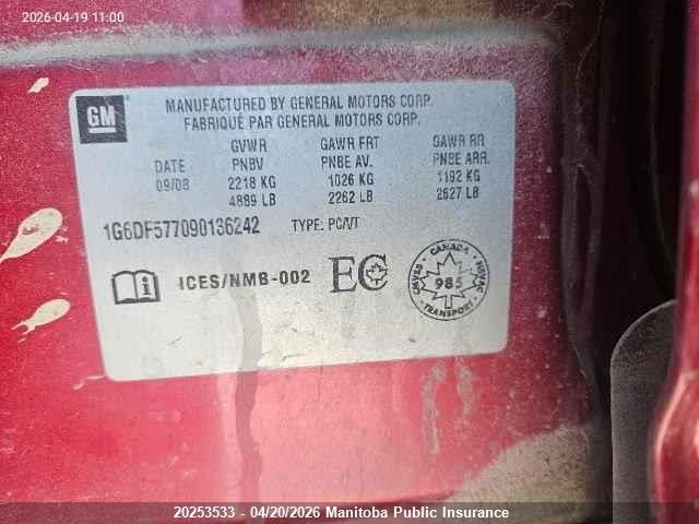 Продаж на аукціоні авто 2009 Cadillac Cts 3.6l, vin: 1G6DF577090136242, номер лоту: 20253533