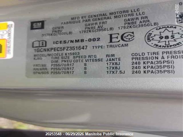 Aukcja sprzedaży 2015 Chevrolet Silverado 1500 Ls, vin: 1GCNKPEC5FZ351647, numer aukcji: 20253548