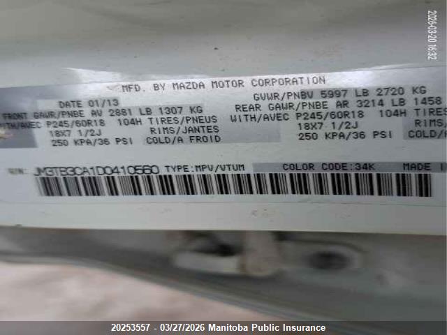 Aukcja sprzedaży 2013 Mazda Cx -9 Gs, vin: JM3TB3CA1D0410560, numer aukcji: 20253557