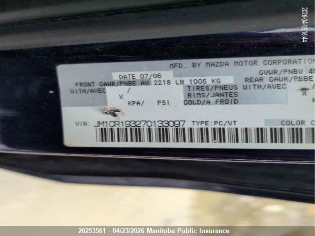 Aukcja sprzedaży 2007 Mazda 5 Mazda Gs, vin: JM1CR193270133097, numer aukcji: 20253561
