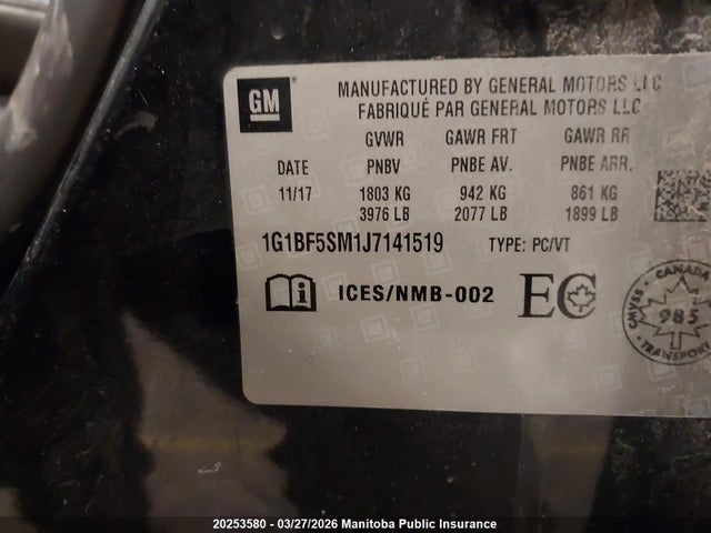 Продаж на аукціоні авто 2018 Chevrolet Cruze Premier Turbo, vin: 1G1BF5SM1J7141519, номер лоту: 20253580