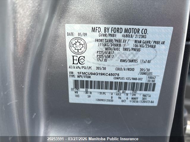 Aukcja sprzedaży 2009 Ford Escape Limited V6, vin: 1FMCU94G19KC45075, numer aukcji: 20253591