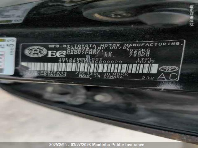 Aukcja sprzedaży 2008 Toyota Corolla Ce, vin: 2T1BR32E98C899029, numer aukcji: 20253595