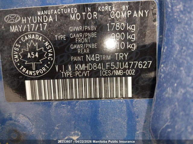 KMHD84LF5JU477627 Hyundai Elantra Gls