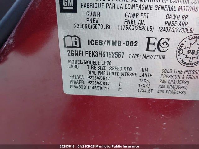 2017 Chevrolet Equinox Lt მანქანა იყიდება აუქციონზე, vin: 2GNFLFEK3H6162567, აუქციონის ნომერი: 20253616