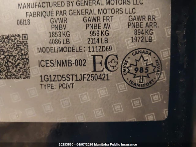 1G1ZD5ST1JF250421 Chevrolet MALIBU LT