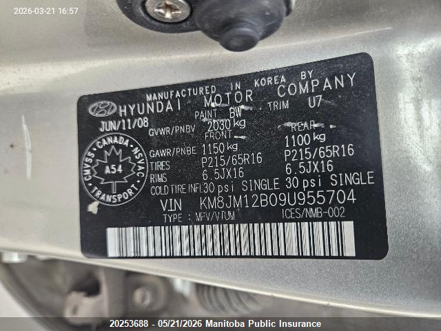 Продаж на аукціоні авто 2009 Hyundai Tucson Gl, vin: KM8JM12B09U955704, номер лоту: 20253688