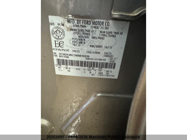 Aukcja sprzedaży 2008 Ford Edge Sel, vin: 2FMDK48C38BB10239, numer aukcji: 20253691