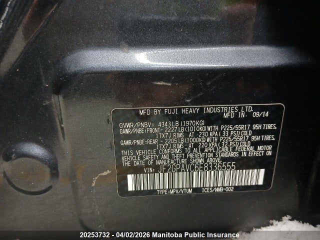 Aukcja sprzedaży 2014 Subaru Crosstrek Xv  Limited, vin: JF2GPAVC6E8336555, numer aukcji: 20253732