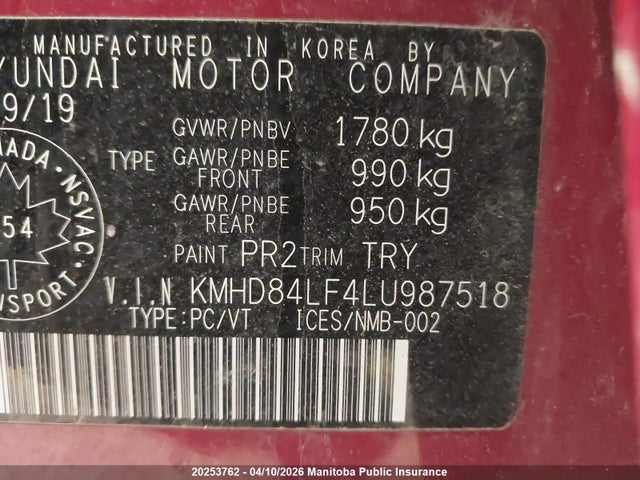 KMHD84LF4LU987518 Hyundai Elantra Ultimate