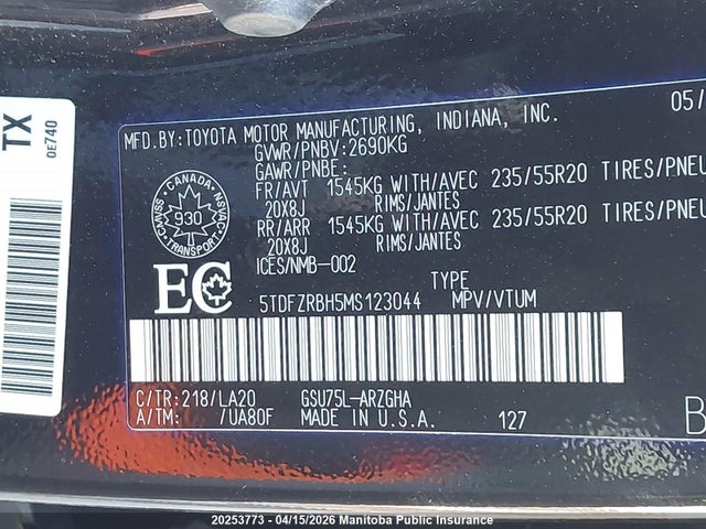 2021 Toyota Highlander Platinum V6 მანქანა იყიდება აუქციონზე, vin: 5TDFZRBH5MS123044, აუქციონის ნომერი: 20253773