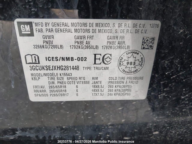 3GCUKSEJXHG281448 Chevrolet Silverado 1500 Ltz Crew Cab