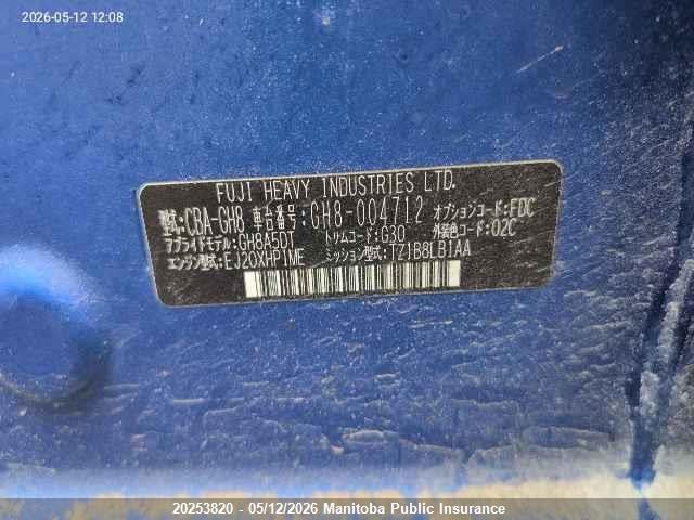 2008 Subaru Impreza Wrx მანქანა იყიდება აუქციონზე, vin: GH8004712, აუქციონის ნომერი: 20253820