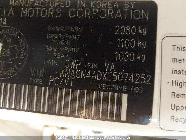 20253971 :رقم المزاد ، KNAGN4ADXE5074252 vin ، 2014 Kia Optima Ex Hybrid مزاد بيع