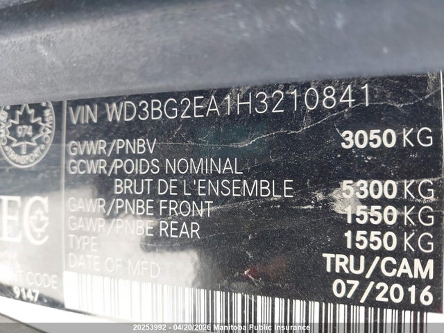 20253992 :رقم المزاد ، WD3BG2EA1H3210841 vin ، 2017 Mercedes Benz Metris Wb 126 Cargo Van مزاد بيع