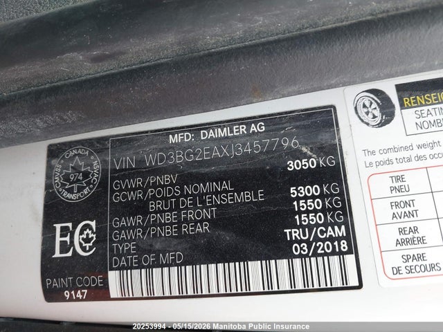 2018 Mercedes Benz Metris Wb 126 Cargo Van მანქანა იყიდება აუქციონზე, vin: WD3BG2EAXJ3457796, აუქციონის ნომერი: 20253994