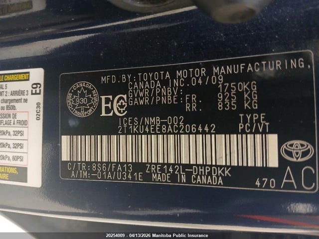 2010 Toyota Matrix მანქანა იყიდება აუქციონზე, vin: 2T1KU4EE8AC206442, აუქციონის ნომერი: 20254009