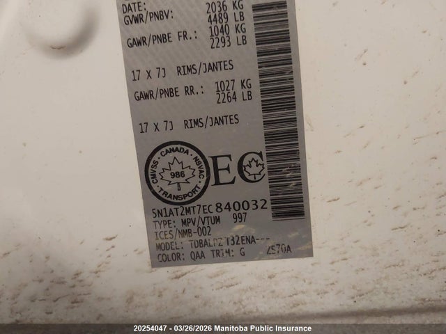 5N1AT2MT7EC840032 Nissan ROGUE S