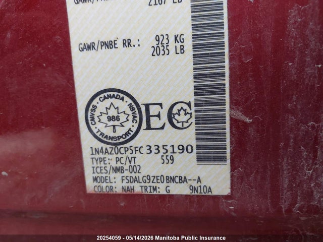 Продажа на аукционе авто 2015 Nissan Leaf Sl, vin: 1N4AZ0CP5FC335190, номер лота: 20254059