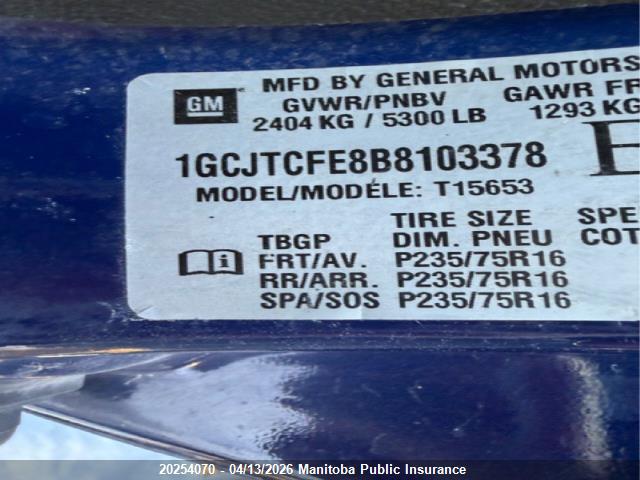 2011 Chevrolet Colorado Lt Ext Cab მანქანა იყიდება აუქციონზე, vin: 1GCJTCFE8B8103378, აუქციონის ნომერი: 20254070