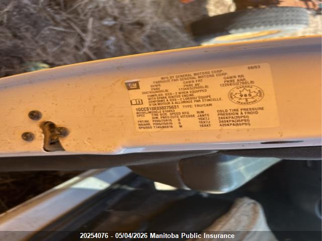 Aukcja sprzedaży 2003 Chevrolet S10 4+cab, vin: 1GCCS19X038275631, numer aukcji: 20254076
