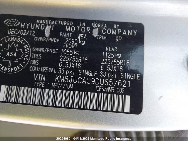 Продаж на аукціоні авто 2013 Hyundai Tucson Limited, vin: KM8JUCAC9DU657621, номер лоту: 20254080