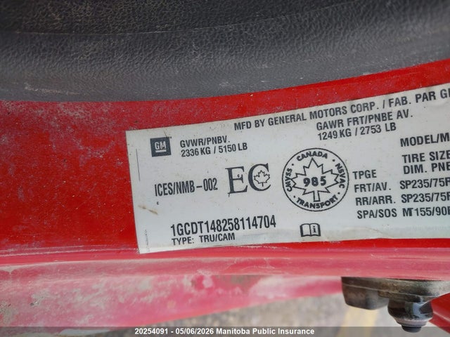 Aukcja sprzedaży 2005 Chevrolet Colorado Ls, vin: 1GCDT148258114704, numer aukcji: 20254091