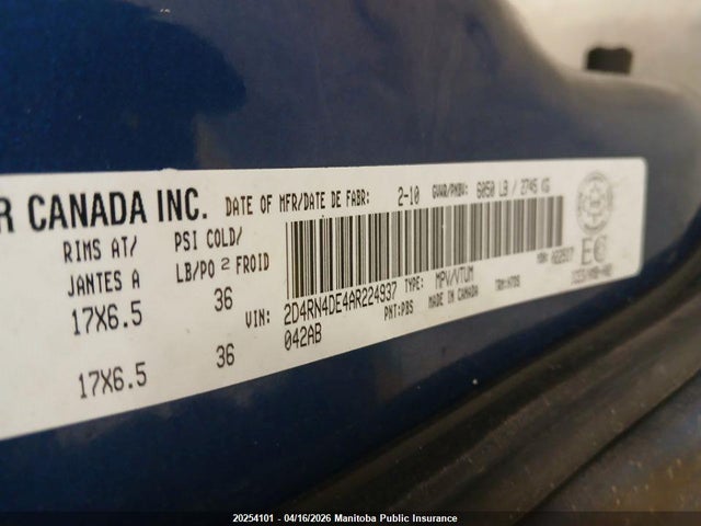Продаж на аукціоні авто 2010 Dodge Grand Caravan Sxt, vin: 2D4RN4DE4AR224937, номер лоту: 20254101