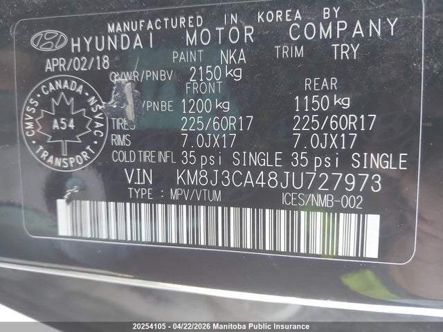 KM8J3CA48JU727973 Hyundai Tucson