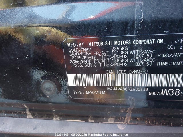 JA4J4VA86RZ635138 Mitsubishi Outlander Se
